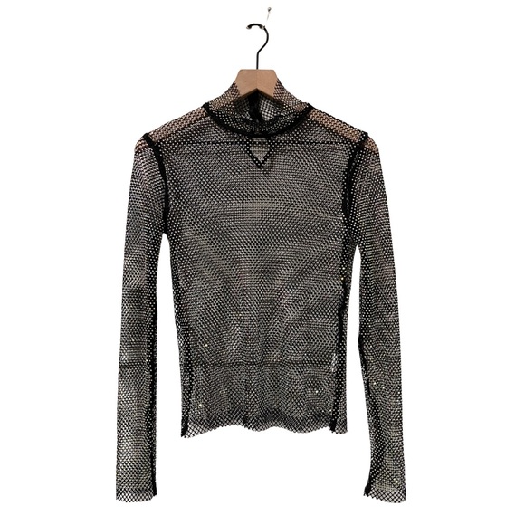 AKIRA Tops - AKIRA Black Multi-Color Mesh Sparkly Jeweled Mock Neck Blouse Size Large/XL